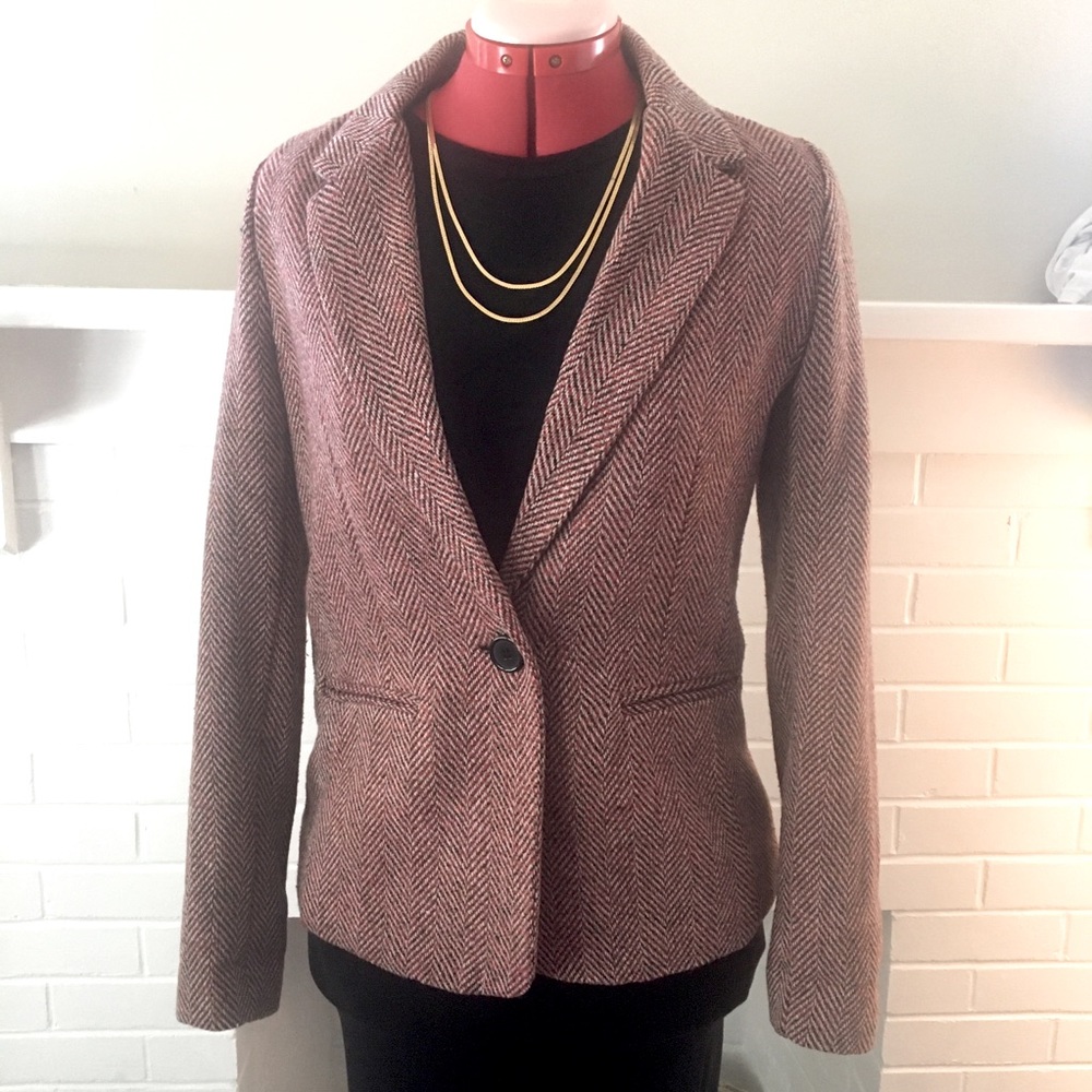 Women's Herringbone Single-Button Blazer Jacket - Pink/Brown